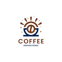 Inspiration Coffee, Combined Cup, sun and Coffee Beans Become One Concept, Creative Unique Minimalist Modern Vector Logo Design Editable