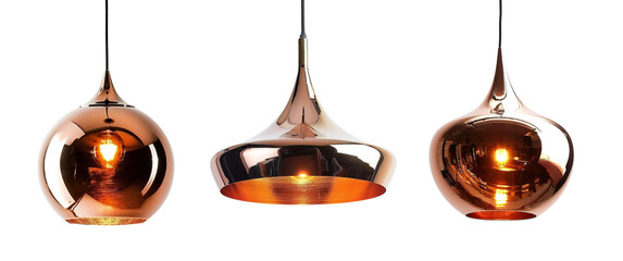 Modern copper shade pendant lamps over isolated transparent background