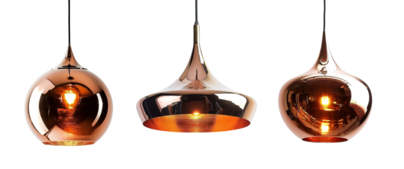 Modern copper shade pendant lamps over isolated transparent background