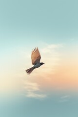 Fototapeta na wymiar A bird in flight against a clear empty sky AI generated illustration