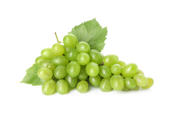 Fototapeta premium Fresh ripe grapes and leaves isolated on white