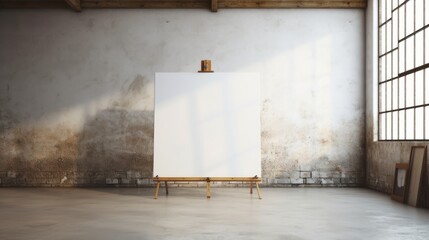 A blank canvas on an easel in an empty room  AI generated illustration - obrazy, fototapety, plakaty
