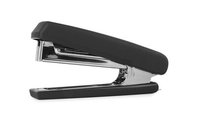 One new black stapler isolated on white