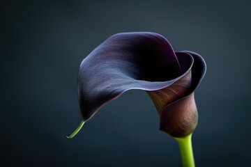 A single black calla lily against a dark background