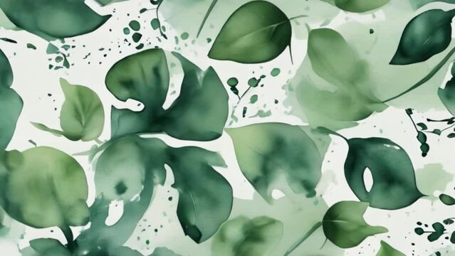 watercolor green leaves splash background, motion