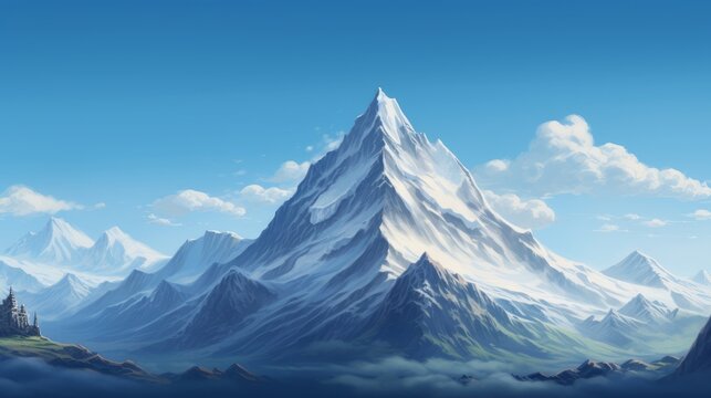 A lonely mountain peak against a clear sky AI generated illustration