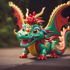Obraz premium a cute happy Chinese dragon, focus on the head, chinese new year, chinese style dragon statue, iconic dragon, wallpaper dragon, red dragon, dragon wood, ilstration dragon, sio naga, imlek tahun baru