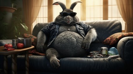 Dicker Osterhase auf dem Sofa