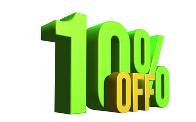 Green yellow 3d render label. 10% discount label on isolated transparent background, ready for promotion or advertising.