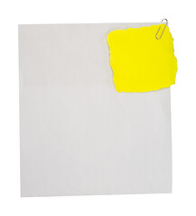 blank paper with note isolated