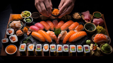 sharing and eating sushi food