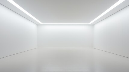 A white gallery room with no artwork and spotlight focus AI generated illustration - obrazy, fototapety, plakaty