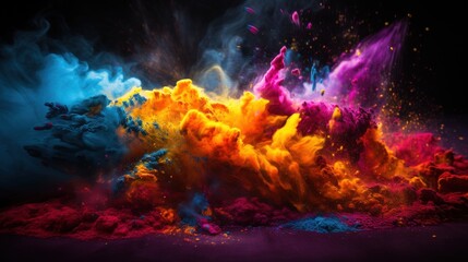 Obraz na płótnie Canvas vibrant eruption of colorful powder on a dark background