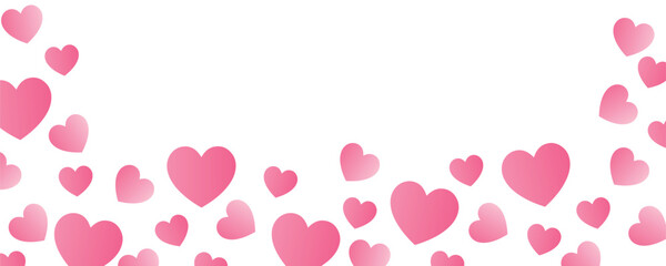 Many pink hearts on white background with space for text. Banner for Valentine's Day