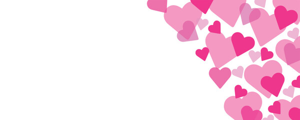 Many drawn pink hearts on white background with space for text. Banner for Valentine's Day