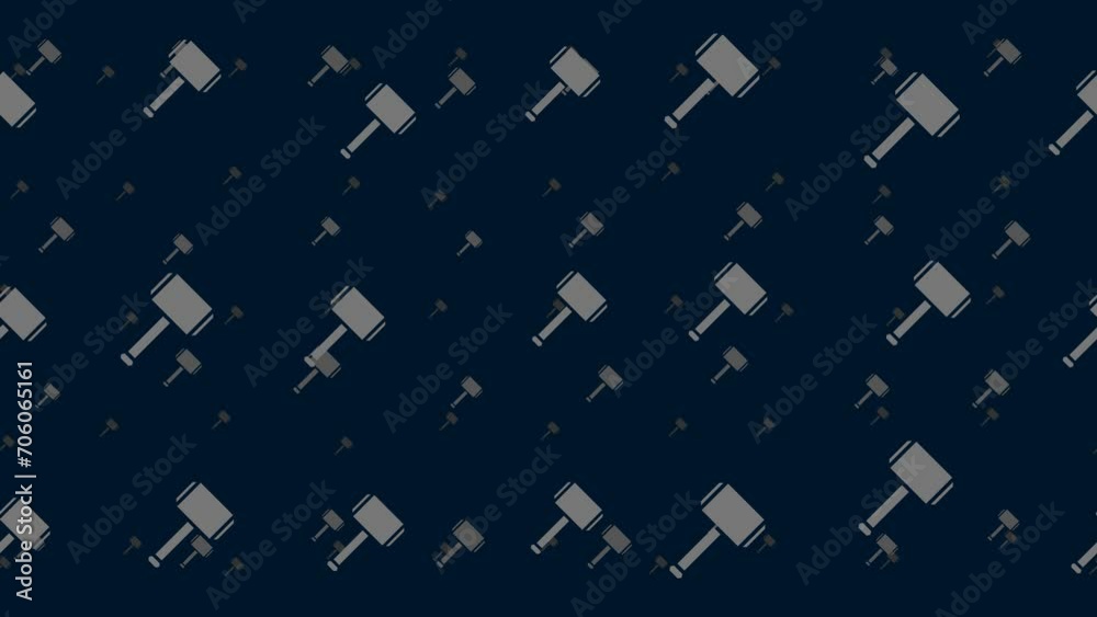 Poster sledgehammer symbols float horizontally from left to right. parallax fly effect. floating symbols ar