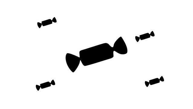 Zoom in and out animation the candy symbol. Large black symbol in the center and four small symbols around. Seamless looped 4k animation on white background