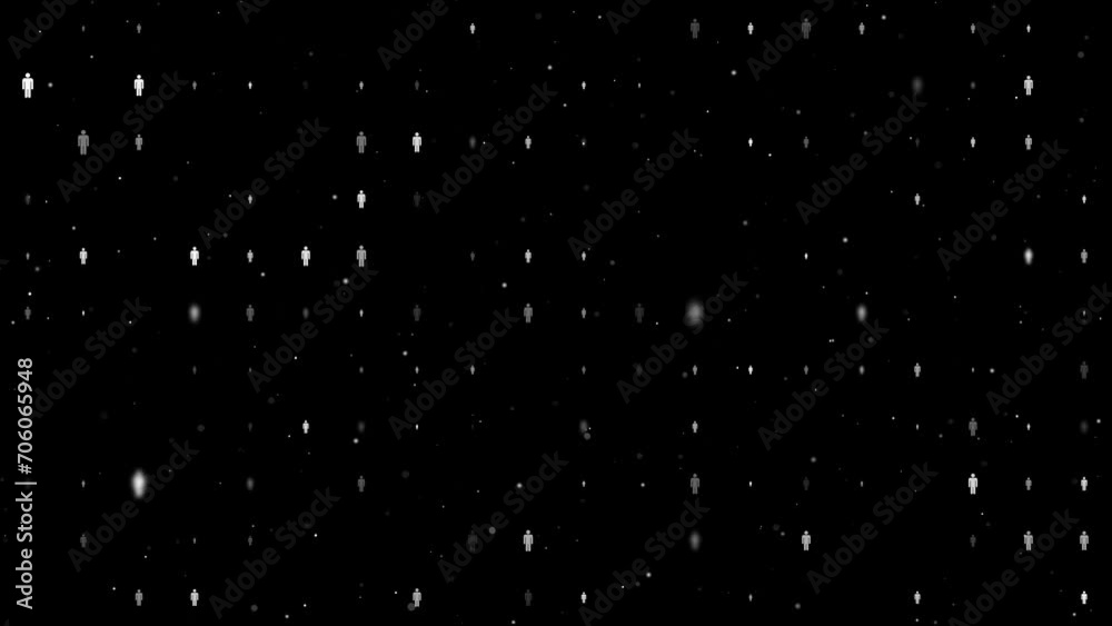 Poster template animation of evenly spaced man symbols of different sizes and opacity. animation of transpa