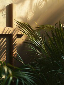 Palm sunday, poster, cross, realistic, HD, copy space - generative ai