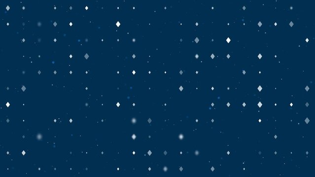 Template animation of evenly spaced diamonds of different sizes and opacity. Animation of transparency and size. Seamless looped 4k animation on dark blue background with stars