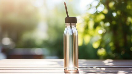 Closeup of a reusable water bottle and metal straw, highlighting the importance of reducing singleuse plastic.