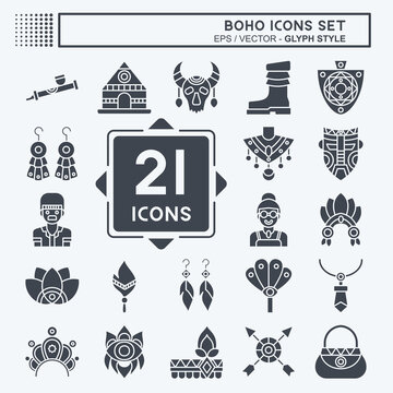 Icon Set American,Indian. related to Indigenous People symbol. glyph style. simple design editable. simple illustration