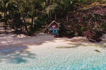 Koh Wai Island Trat Thailand near Koh Chang with a wooden bamboo hut bungalow on the beach
