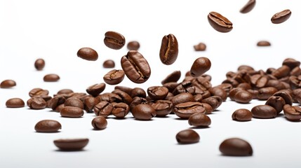 Obraz premium A Close-up view of coffee beans on a white isolated transparent background.