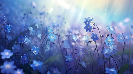 Delicate forget-me-nots in shades of blue, set against a dreamy lavender backdrop.