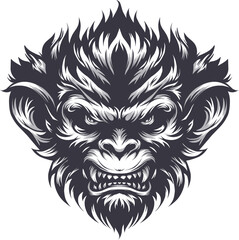 Fototapeta premium Monkey Head Tattoo Logo T-Shirt Design Vector - Stylish Primate Graphic for Trendy Apparel