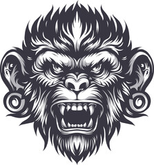 Monkey Head Tattoo Logo T-Shirt Design Vector - Stylish Primate Graphic for Trendy Apparel
