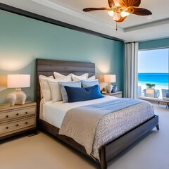 Fototapeta premium A coastal-themed bedroom with seashell decor and a light, airy color palette2