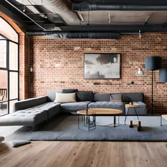 Foto op Canvas An urban loft living room with exposed brick walls and contemporary furnishings3 © ja