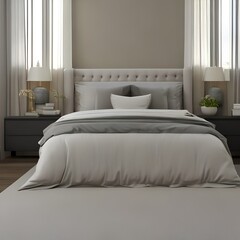 A serene and calming bedroom with neutral tones and soft, diffused lighting4