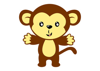 Happy monkey cartoon. hand drawn. cute character. vector clipart. kids illustration simple draw