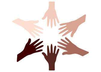 human hands with different skin colors. Racism campaign. Social inclusion flat illustration