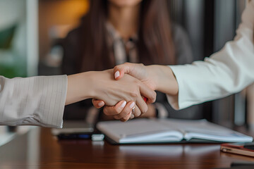 Shaking hands with business partner