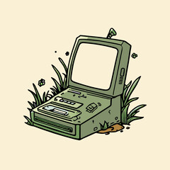 illustration of vintage computer cartoon style