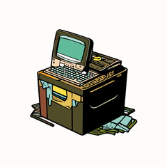 illustration of vintage computer cartoon style