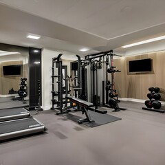 Fototapeta na wymiar A contemporary home gym with modern exercise equipment and motivational decor1