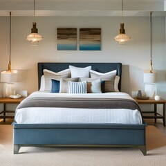 A coastal-themed bedroom with seashell decor and a light, airy color palette5