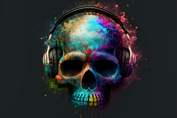 Colorful scull with headphones