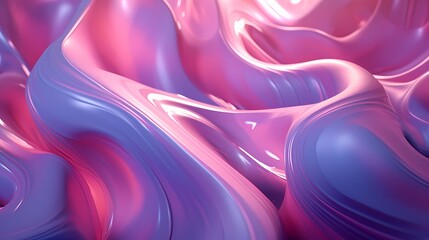 Luminescent pink and purple liquids colliding, forming a dance of fluid dynamics captured in stunning detail in a colorful 3D abstract environment.