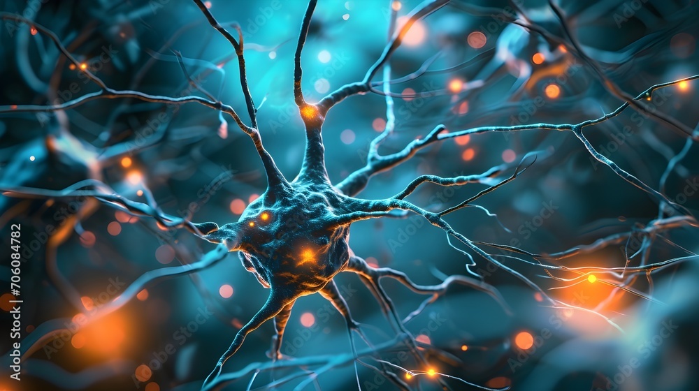 Wall mural synapses neurons firing off inside brain. (generative ai).