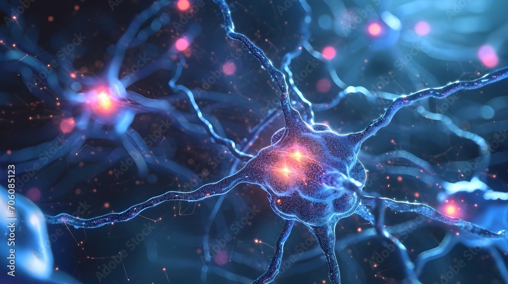 Wall mural synapses neurons firing off inside brain. (generative ai).