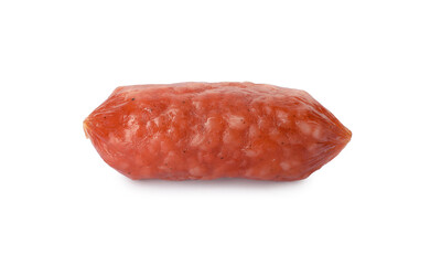 One thin dry smoked sausage isolated on white