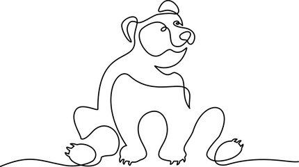 Continuous one line drawing. Bear sitting symbol.