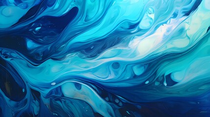 Luminescent waves of indigo and teal liquid colliding and intertwining, forming a captivating 3D abstract masterpiece with vivid splashes in HD clarity.