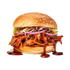 BBQ pulled pork burger on transparent background