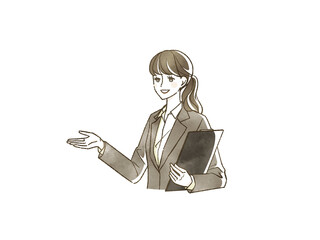 笑顔のスーツ姿の女性